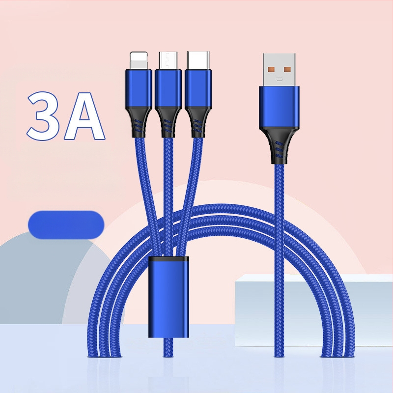 Dingrui Καλώδιο Φορτιστή 3-σε-1 με Νάιλον Πλέξιμο, Lightning, Micro USB, USB-C, Μήκος 1.2 m, Γρήγορη Φόρτιση