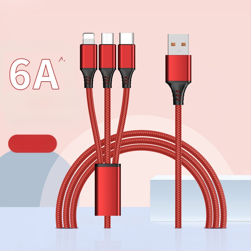 Dingrui Καλώδιο Φορτιστή 3-σε-1 με Νάιλον Πλέξιμο, Lightning, Micro USB, USB-C, Μήκος 1.2 m, Γρήγορη Φόρτιση