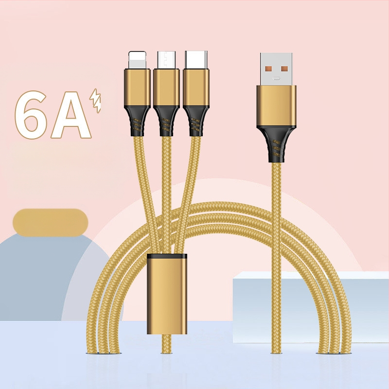 Dingrui Καλώδιο Φορτιστή 3-σε-1 με Νάιλον Πλέξιμο, Lightning, Micro USB, USB-C, Μήκος 1.2 m, Γρήγορη Φόρτιση