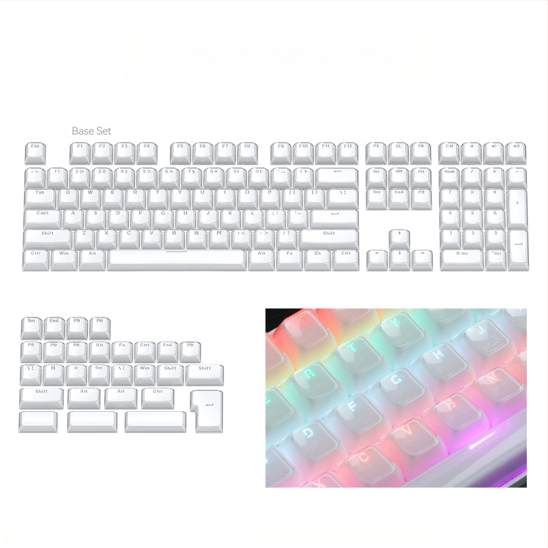 Mechanikus billentyűzethez készült keycap szett, 113 gomb, PC anyag, kettős színű oldalsó gravírozás, Cross-Shaft kompatibilis