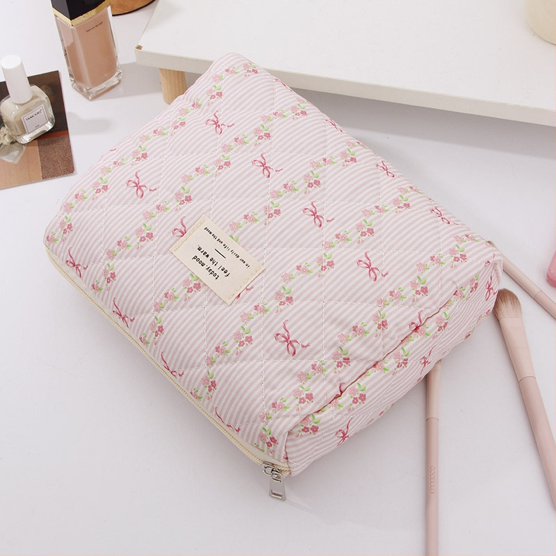 Козметична чанта 5-частен комплект с флорален модел, памучен външен слой, полиестерна подплата (дишаща, ултралека)