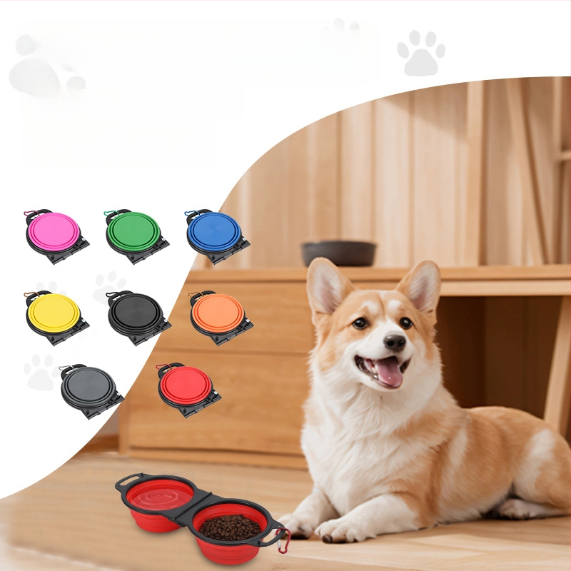 Összecsukható dupla tál háziállatok számára, műanyag, modell ZDSW-02, Guangdong