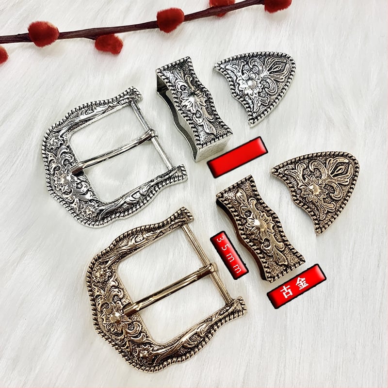 Τριμελές σετ αγκραλών ζώνης από κράμα με μηχανισμό καρφιού, κυκλικό σχήμα, κομμένο μοτίβο λουλουδιών και μογολικό σχέδιο, εθνικό στυλ