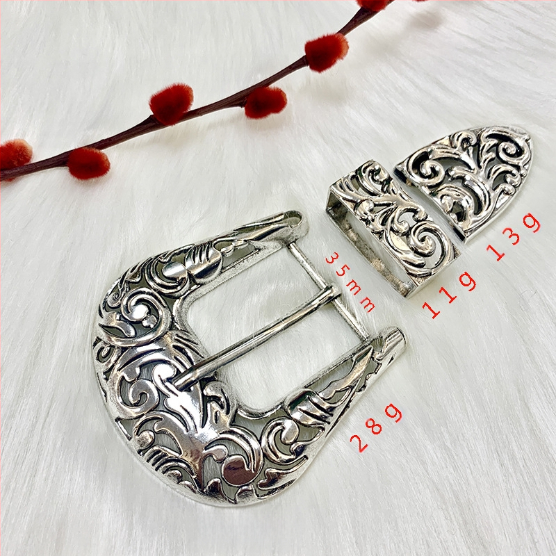 Τριμελές σετ αγκραλών ζώνης από κράμα με μηχανισμό καρφιού, κυκλικό σχήμα, κομμένο μοτίβο λουλουδιών και μογολικό σχέδιο, εθνικό στυλ