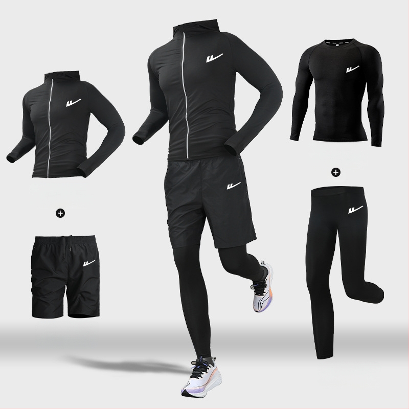 Ανδρικό αθλητικό σετ τρεξίματος – δύο τεμάχια, διαπνέον, απομάκρυνση υγρασίας, γρήγορο στέγνωμα, στρογγυλός λαιμός, βραχείς μανίκες, πολυεστέρας-ελαστάν