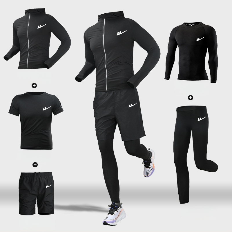 Ανδρικό αθλητικό σετ τρεξίματος – δύο τεμάχια, διαπνέον, απομάκρυνση υγρασίας, γρήγορο στέγνωμα, στρογγυλός λαιμός, βραχείς μανίκες, πολυεστέρας-ελαστάν