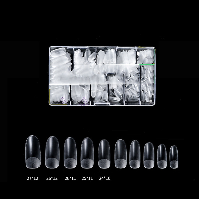 Διάφανα τεχνητά νύχια για κόλλημα, χωρίς λιμάρισμα και ίχνη, κουτί 500 τεμάχια; Σχήματα: τραπεζοειδή, σταγόna νερού και τετράγωνα; περιλαμβάνονται αυτοκόλλητα νυχιών.