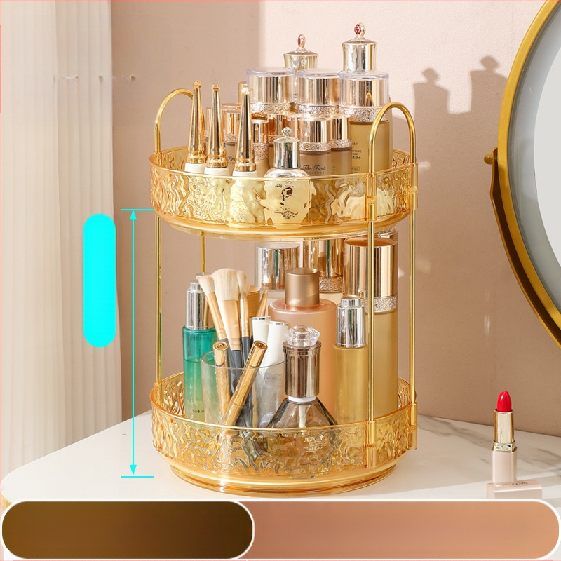 Organizator cosmetic rotativ - 3 etaje, montat pe birou, din plastic, stil lux discret