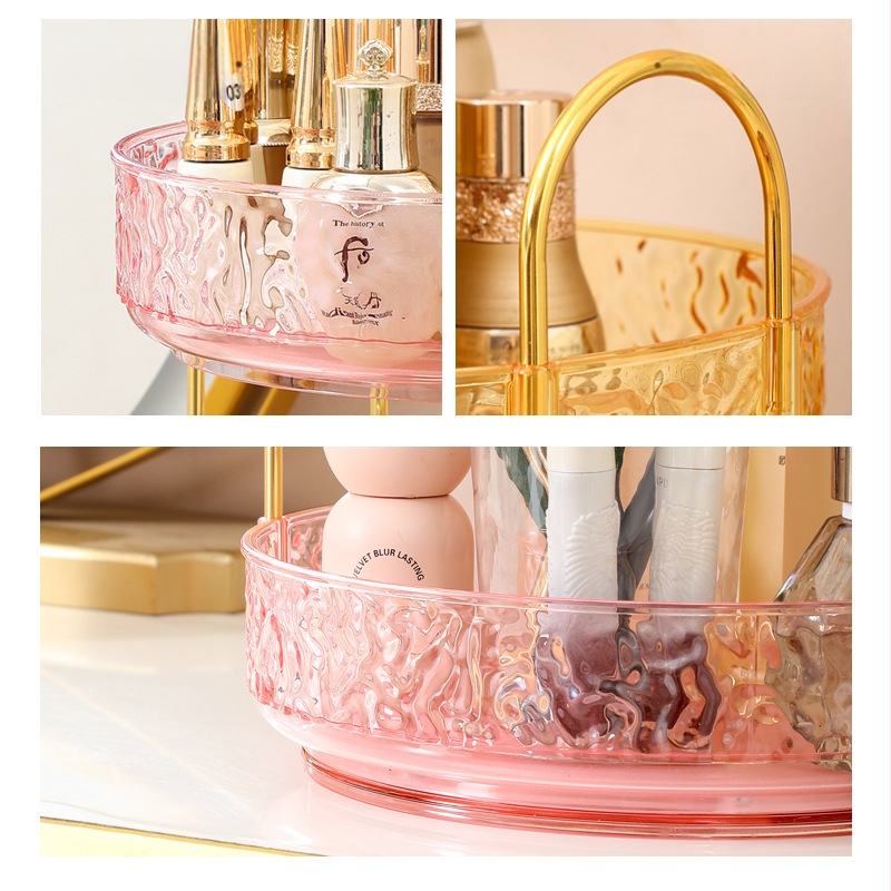 Organizator cosmetic rotativ - 3 etaje, montat pe birou, din plastic, stil lux discret