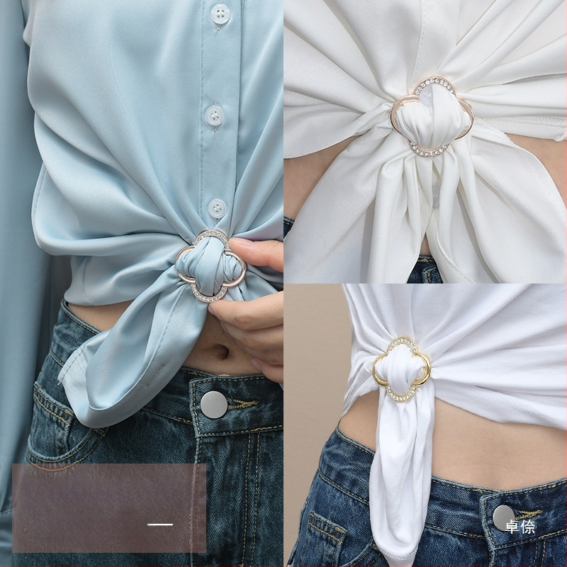 Segė su mazgu kampu, keturių lapų dobilo žiedas daugiafunkciam naudojimui, šilko šalikui sagtis (Pavasaris 2025)