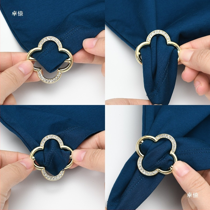 Segė su mazgu kampu, keturių lapų dobilo žiedas daugiafunkciam naudojimui, šilko šalikui sagtis (Pavasaris 2025)