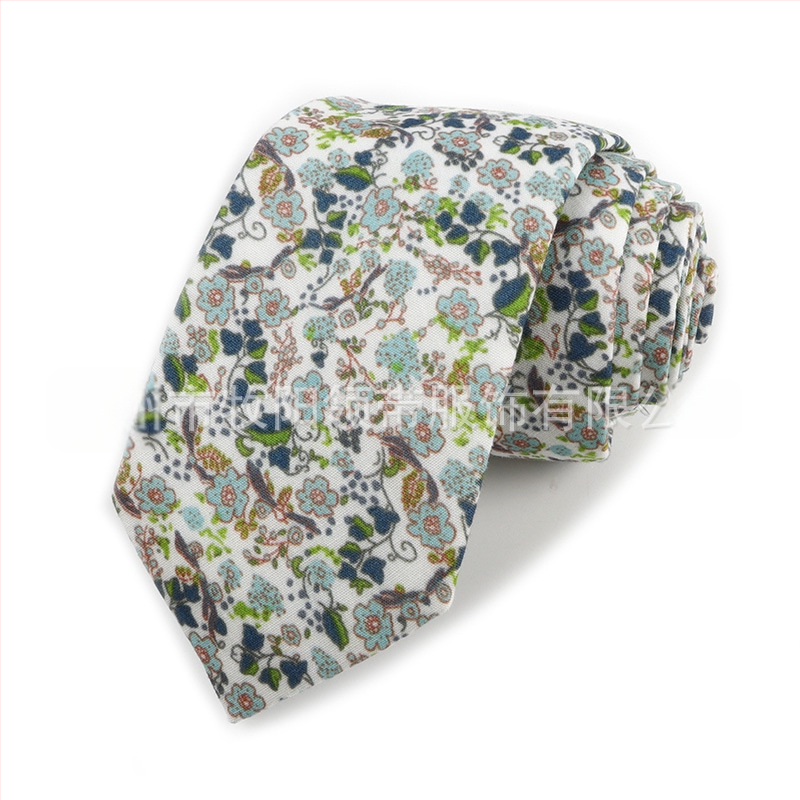 Памучна флорална вратовръзка, форма на стрела, за мъже, флорална шарка, печат