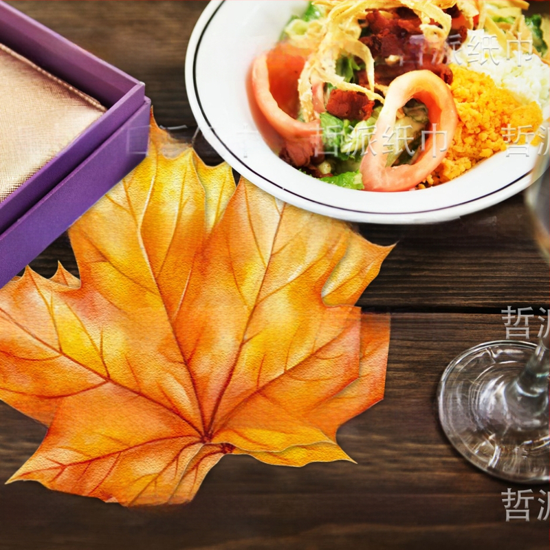 Χαρτοπετσέτα σε σχήμα φύλλου σφενδάμου για παιδικό πάρτι, 2-πλά, 20 φύλλα, από παρθενικό κυτταρικό πολτό ξύλου, πρώτη κατηγορία ποιότητας, δυνατή εκτύπωση λογότυπου