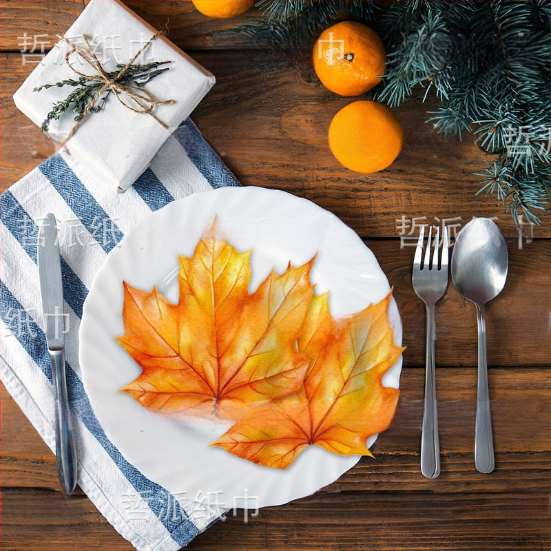 Χαρτοπετσέτα σε σχήμα φύλλου σφενδάμου για παιδικό πάρτι, 2-πλά, 20 φύλλα, από παρθενικό κυτταρικό πολτό ξύλου, πρώτη κατηγορία ποιότητας, δυνατή εκτύπωση λογότυπου