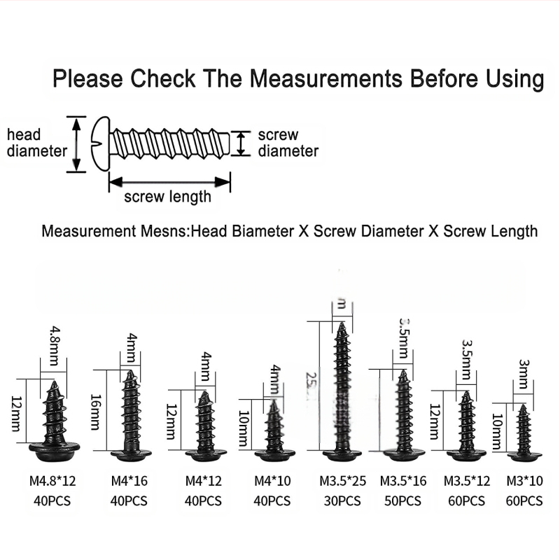 350 gab. pašurbjošu skrūvju komplekts ar apaļu galvu no oglekļa tērauda, klase A, standarts GDX0035