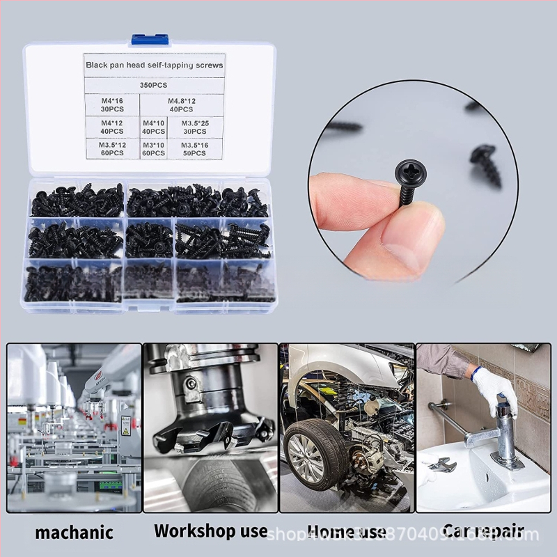 350 gab. pašurbjošu skrūvju komplekts ar apaļu galvu no oglekļa tērauda, klase A, standarts GDX0035