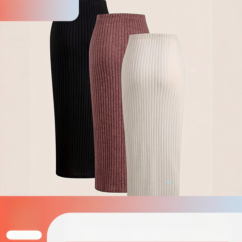 Suknja s visokim pojasom, pleteni materijal, polyester/spandeks, midi duljina, srednja elastičnost