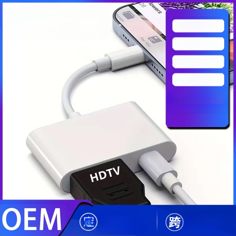 iPhone uz HDMI adapteris ekrāna atspoguļošanai, 1080P audio/video, HDMI interfeiss, 12 cm garums, ar vienu HDMI savienotāju