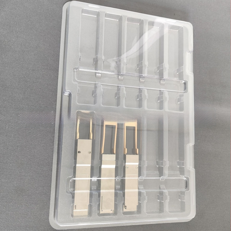 QSFP optični modul — blister kutija za 10 komada (Kod proizvoda: Qsfp10; Materijal: PET; Debljina stijenke: 0.7; Unutarnji Ø: 19; Vanjski Ø: 128)