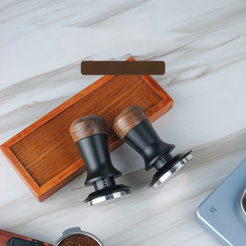 Set de presare cafea din lemn de nuc și oțel inoxidabil pentru espresso italian, logo gravat cu laser, 300 g, cutie de carton