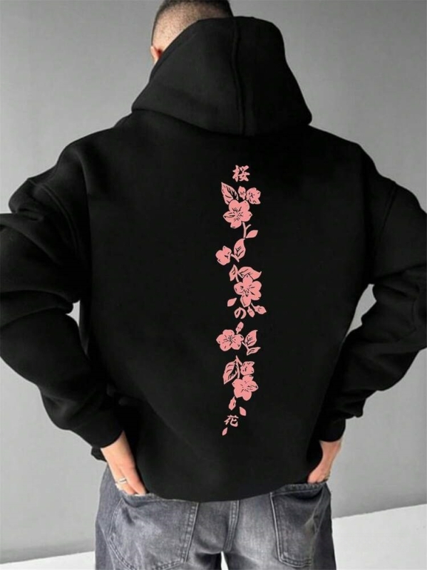 Kapucēta džemperis ar ziedu rakstu, garas piedurknes, ar šņorēm, Modal audums