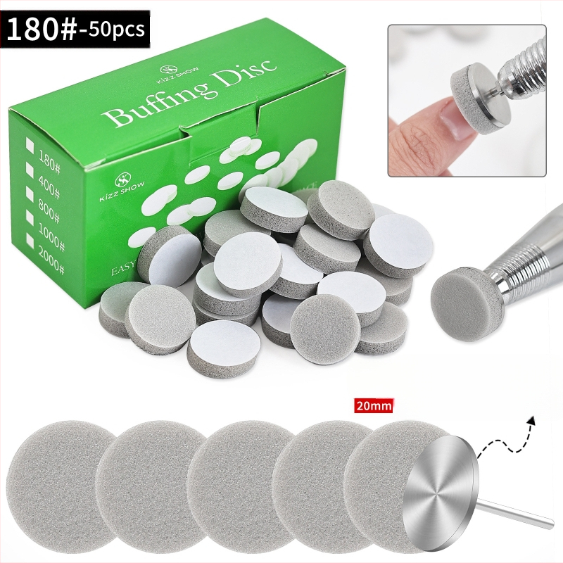 Spužvice za poliranje noktiju – visokoelastična spužva, mini stil, 50 komada, s brusnim štapićem