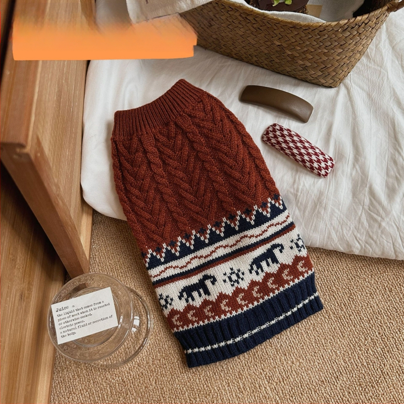 Peluver za kućne ljubimce, nordijski stil, uzorak uvijenih cvjetova (Materijal: poliester; Kategorija proizvoda: Pulover; Stil: Casual; Spol: Univerzalno; Kategorija: Odjeća za kućne ljubimce)