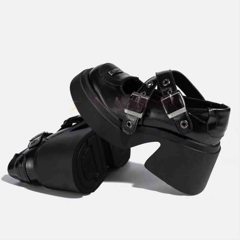 Mary Jane platformas kurpes - palielinoša platforma, ādas augšdaļa, Ultra-Fiber Leather odere, vienas siksnas sprādze, resns papēdis