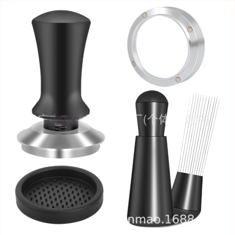 Set de accesorii pentru espresso italian din oțel inoxidabil 304, format din 4 piese: tampare cu scară, ac de distribuție a pulberii, inel magnetic de colectare a pulberii