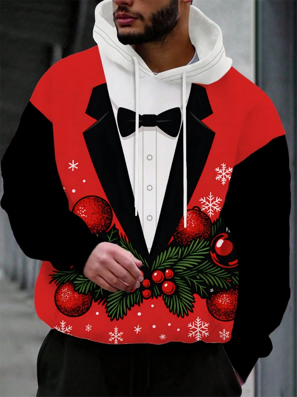 Kapucēta flīsa jaka ar 3D digitālo Ziemassvētku apdruku, Modal fleece audums, ultra īss garums