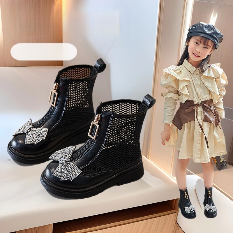 Ghete pentru fete cu închidere Velcro, exterior din piele microfibră, talpă din cauciuc, pentru vârsta 4–6 ani, Primăvara 2025