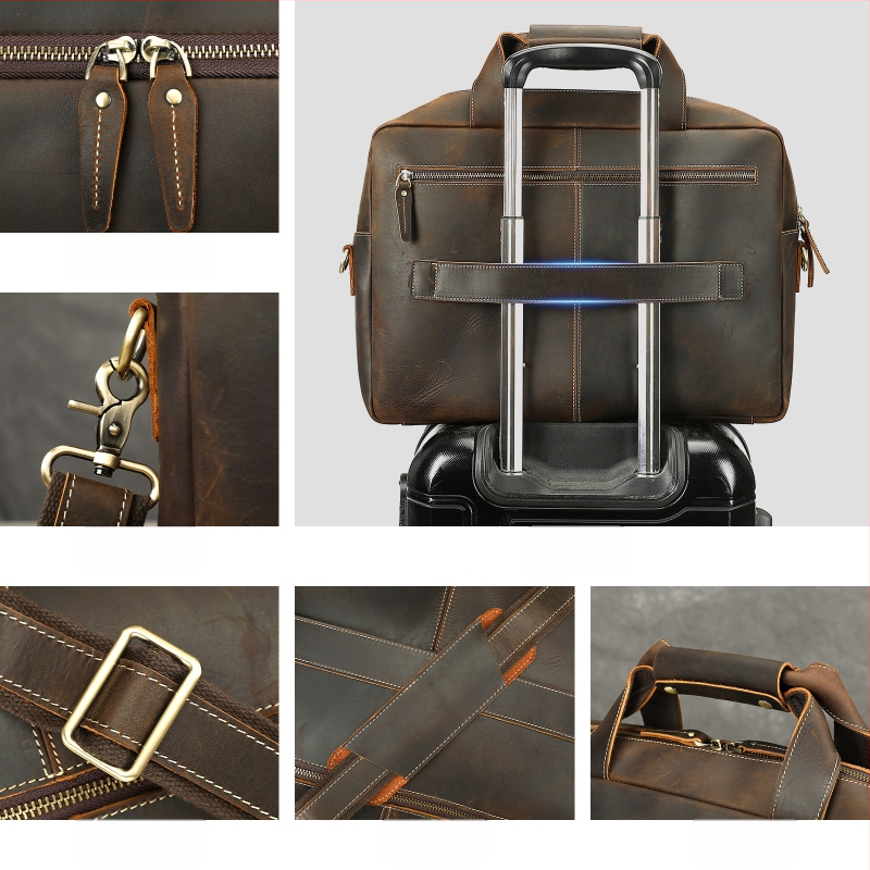 Valódi bőrből készült üzleti aktatáska, modell 5117, felső réteg borjúbőr (Top Grain), poliészter-pamut bélés, stílus: üzleti utazás (Model 5117; Top Grain; Polyester-Cotton Lining)