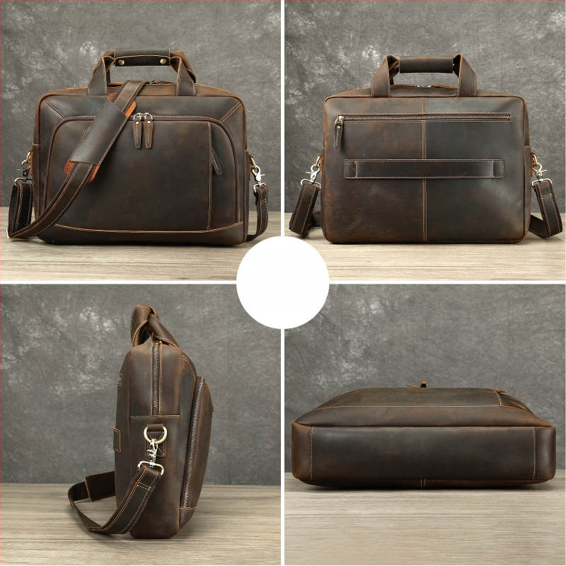 Valódi bőrből készült üzleti aktatáska, modell 5117, felső réteg borjúbőr (Top Grain), poliészter-pamut bélés, stílus: üzleti utazás (Model 5117; Top Grain; Polyester-Cotton Lining)