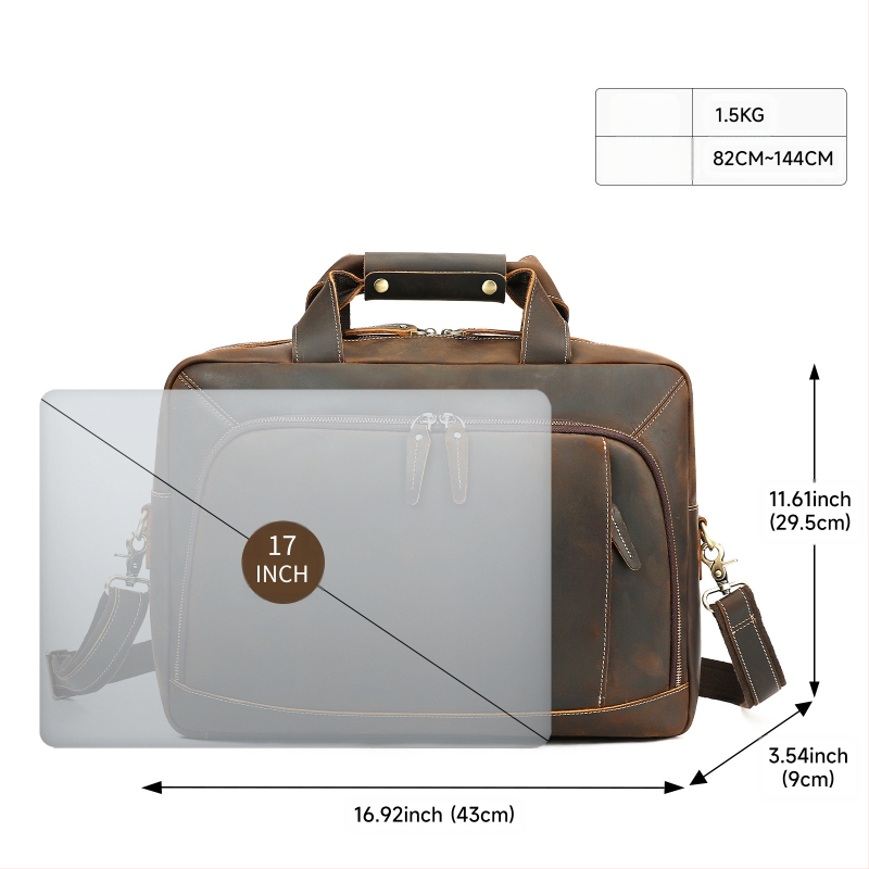 Valódi bőrből készült üzleti aktatáska, modell 5117, felső réteg borjúbőr (Top Grain), poliészter-pamut bélés, stílus: üzleti utazás (Model 5117; Top Grain; Polyester-Cotton Lining)