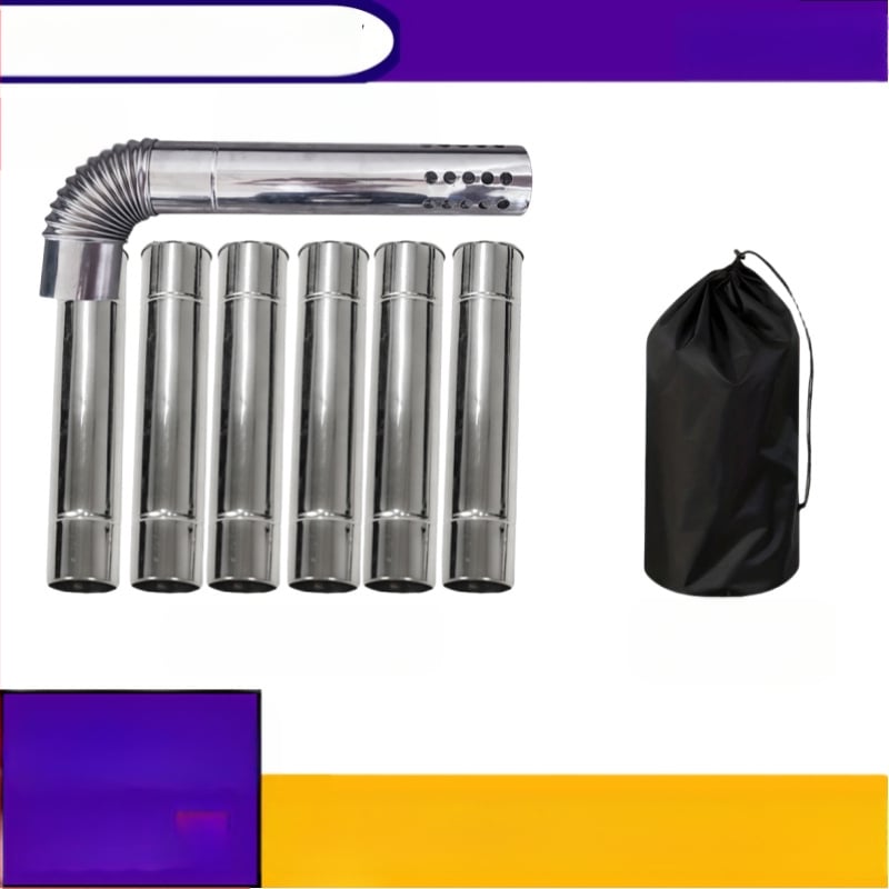 Kemping tűzhely rozsdamentes acélból készült füstcső készlet, 8 részes, hajlított fej – szél- és esőálló, szikrávédett