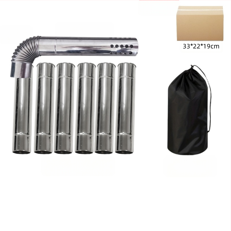 Kemping tűzhely rozsdamentes acélból készült füstcső készlet, 8 részes, hajlított fej – szél- és esőálló, szikrávédett