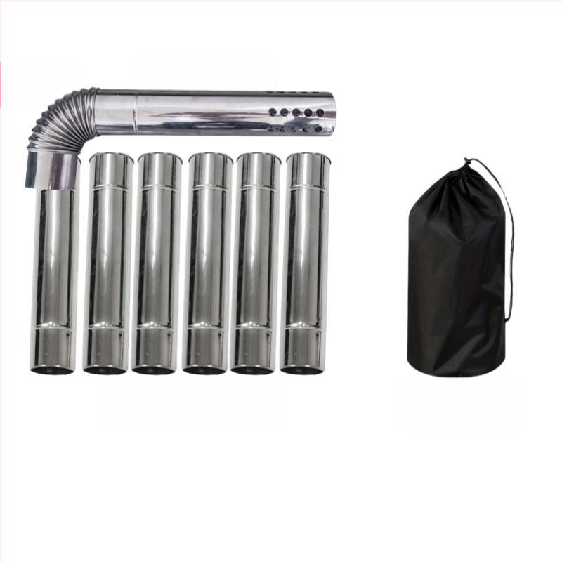 Kemping tűzhely rozsdamentes acélból készült füstcső készlet, 8 részes, hajlított fej – szél- és esőálló, szikrávédett