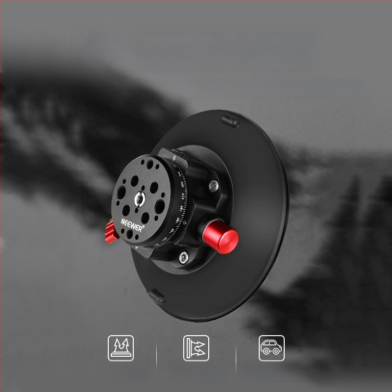 Neewer Cap de Gimbal cu Ventuză din Aluminiu pentru Cameră/Telefon/GoPro — Aspirație Puternică, Montură Auto Stabilă