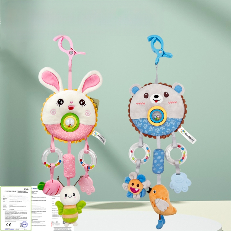 Mamibeby Jucărie pluș pentru bebeluși pentru scaunul auto cu mărgele rotative, dentiție și clopoțel — Interactiv pentru 0–3 ani