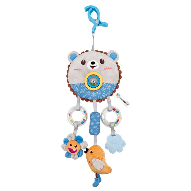 Mamibeby Jucărie pluș pentru bebeluși pentru scaunul auto cu mărgele rotative, dentiție și clopoțel — Interactiv pentru 0–3 ani