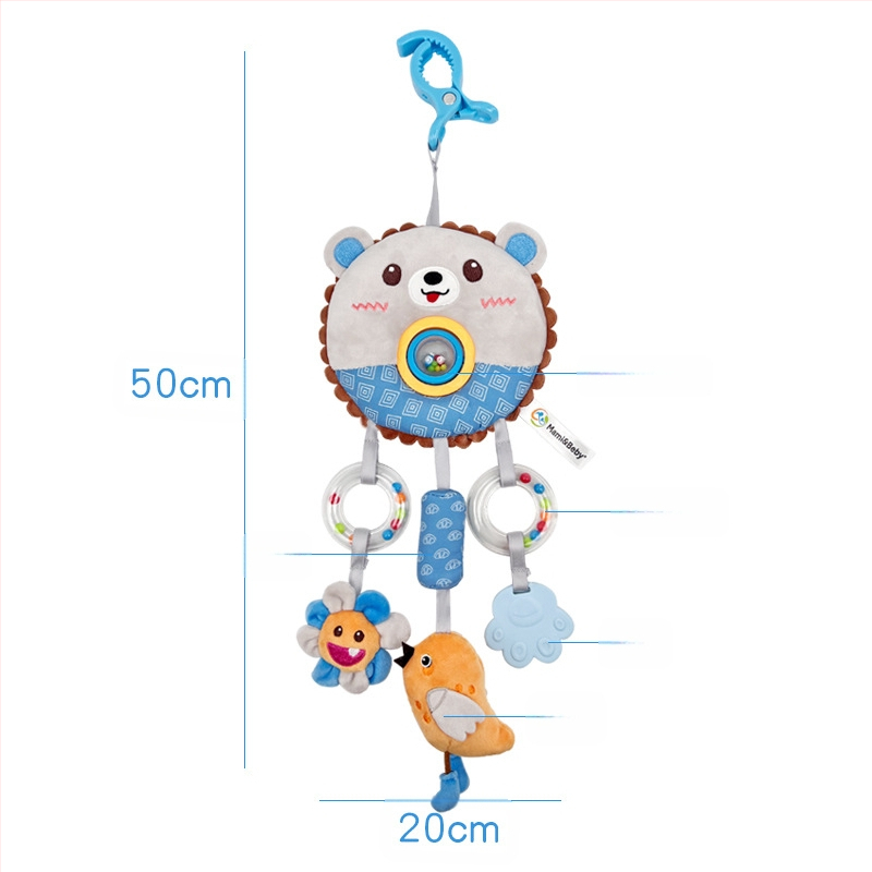 Mamibeby Jucărie pluș pentru bebeluși pentru scaunul auto cu mărgele rotative, dentiție și clopoțel — Interactiv pentru 0–3 ani