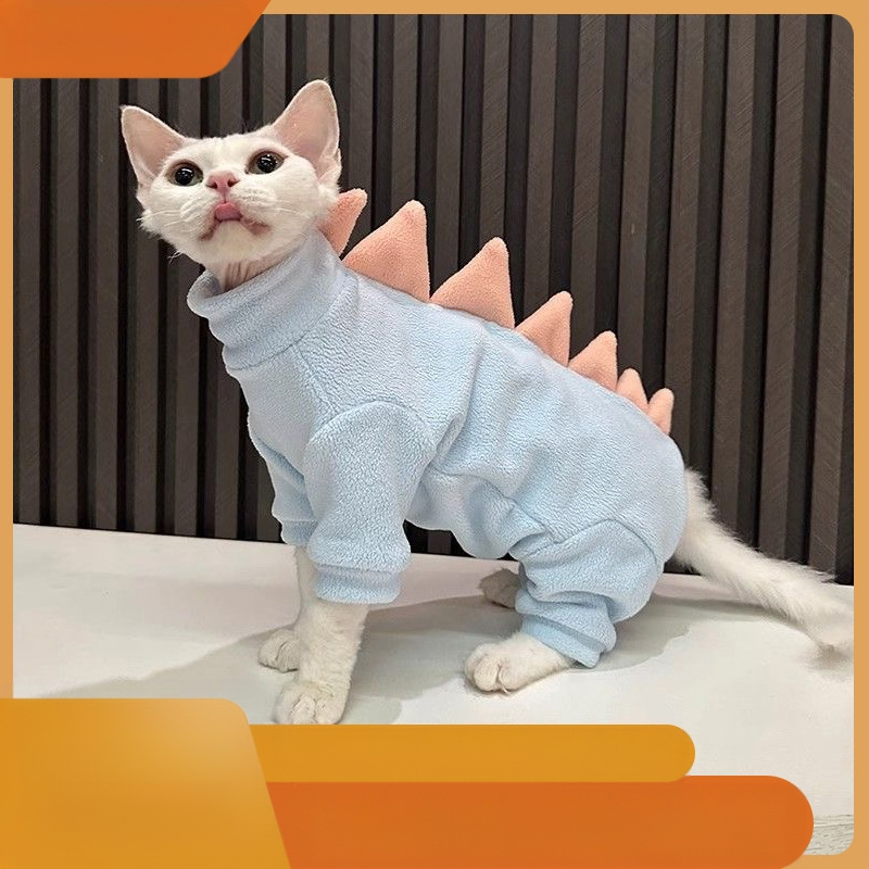 Odjeća za mačke sa četiri noge u dinosaurskom stilu, podstava od polar fleecea za mačke bez dlake (Sphynx)