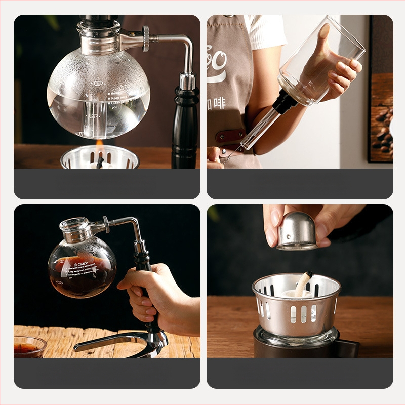Bincoo Set sifon cafea, Stil minimalist modern, Geam rezistent la temperatură, Materiale: sticlă borosilicată înaltă + ABS + Fier