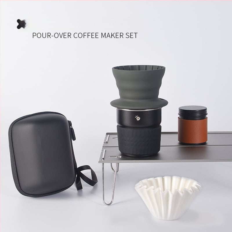 Set cafea pentru infuzie manuală pentru exterior, cu filtru de silicon, kit portabil pentru camping în mașină, calitate premium, personalizare disponibilă