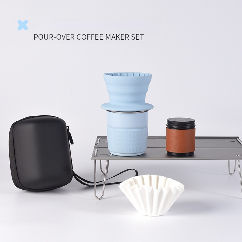 Set cafea pentru infuzie manuală pentru exterior, cu filtru de silicon, kit portabil pentru camping în mașină, calitate premium, personalizare disponibilă