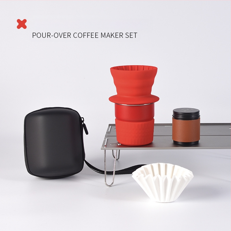 Set cafea pentru infuzie manuală pentru exterior, cu filtru de silicon, kit portabil pentru camping în mașină, calitate premium, personalizare disponibilă
