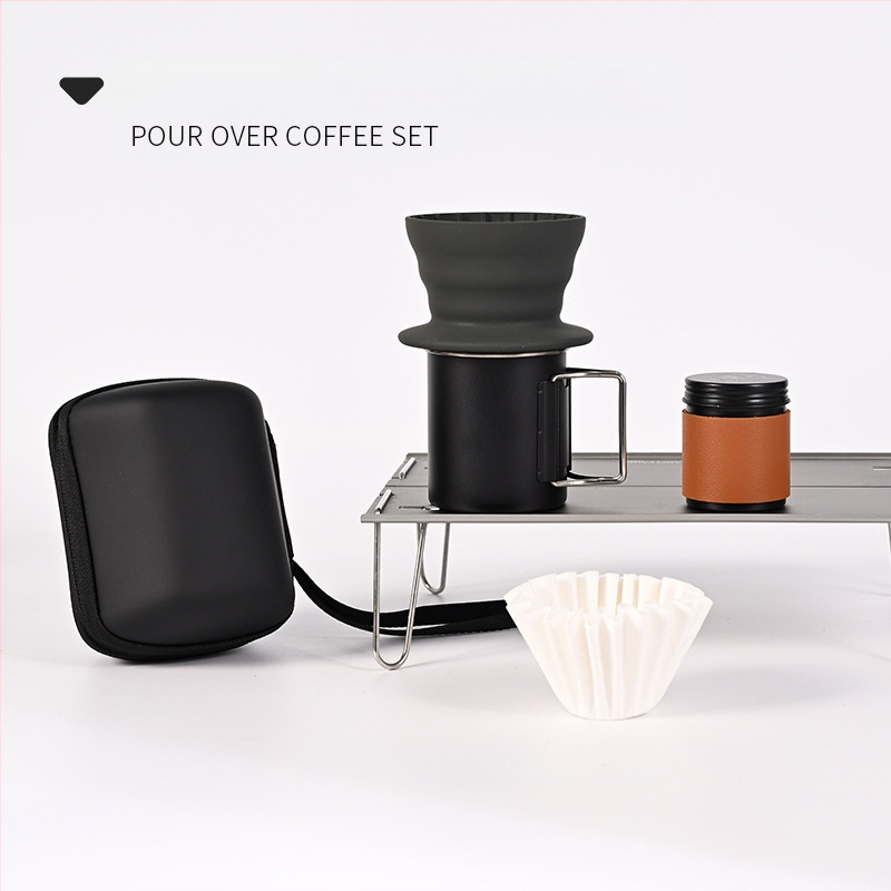 Set cafea pentru infuzie manuală pentru exterior, cu filtru de silicon, kit portabil pentru camping în mașină, calitate premium, personalizare disponibilă