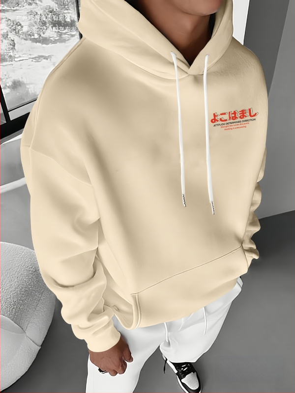 Ανδρικό φούτερ με κουκούλα, χαλαρή γραμμή - Τόκιο εκτύπωση με άνθη κερασιάς και ιαπωνικός σχεδιασμός (96% πολυεστέρας, μακριά μανίκια)