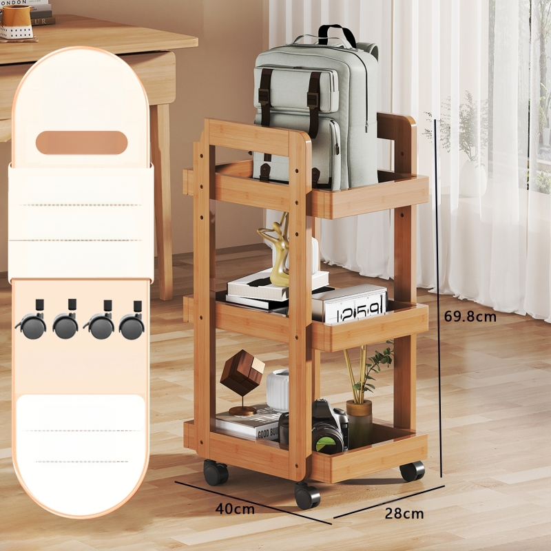 Hordozható 3-rétegű teáskocsi tealevél-tárolóval, padlóra álló, utazáshoz