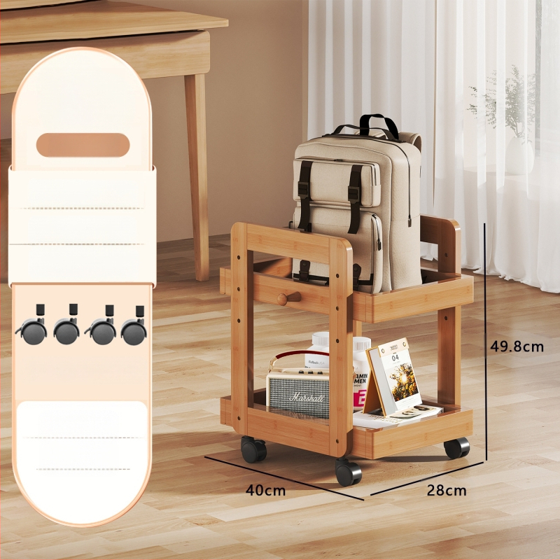 Hordozható 3-rétegű teáskocsi tealevél-tárolóval, padlóra álló, utazáshoz